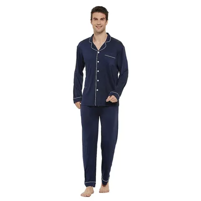 Casual Lapel Collar Silk Pajamas Set For Men