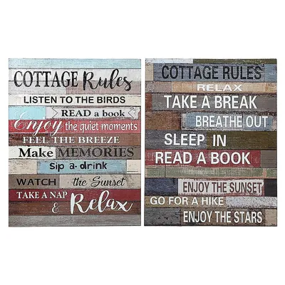 Wood Wall Sign (cottage Rules) (asstd) - Set Of 2