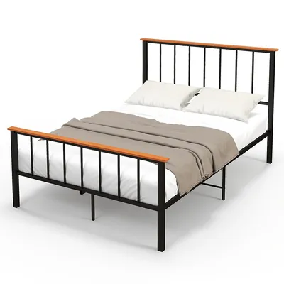 Full/queen Size Metal Platform Bed Frame Mattress Foundation With Headboard Industrial