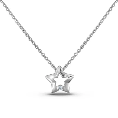 925 Sterling Silver 0.03 Ct Canadian Diamond Star Pendant & Chain