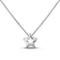 925 Sterling Silver 0.03 Ct Canadian Diamond Star Pendant & Chain