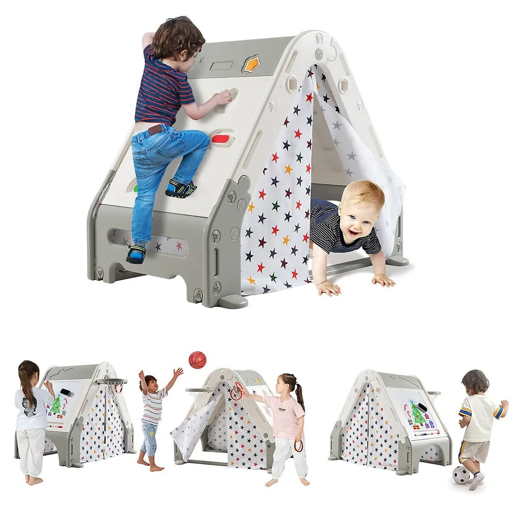 Costway Kids Canvas Play Tent Foldable Playhouse Toys for Indoor Outdoor