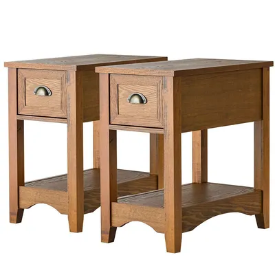 Set Of 2 Contemporary Side End Table Compact Table W/ Drawer Nightstand Tawny