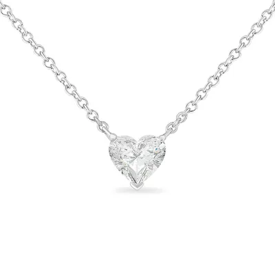 14k White Gold 1/4 Cttw Lab Grown Heart Shape Diamond Solitaire 18" Pendant Necklace (e-f Color, Si1-si2 Clarity)