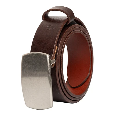 Italian Leather Belt With Textured Plaque Buckle