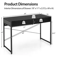 Computer Desk Metal Frame Study Table Home Office Workstation W/2 Drawers