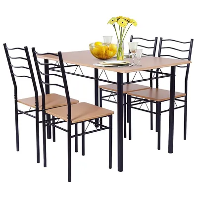 Costway 5 Piece Dining Table Set W/ 4 Chairs Wood Metal Kitchen Breakfast Furniture