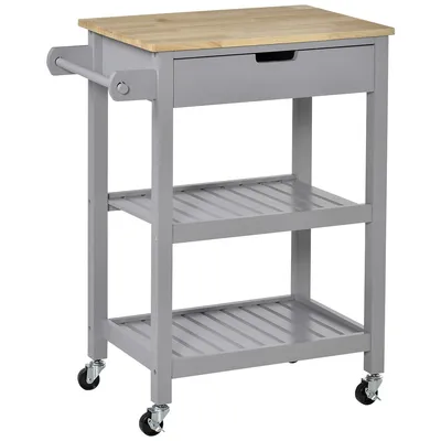 Rolling Kitchen Cart With Drawer, Shelves And Towel Rack