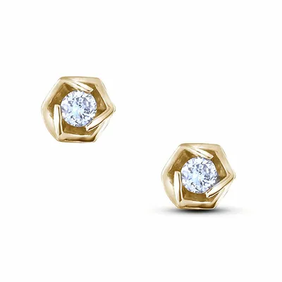 Sterling Silver Or 10k Yellow Gold 0.06 Cttw Canadian Diamond Petite Rose Stud Earrings