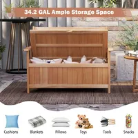 48 Inch Patio Storage Bench Wood Loveseat With Slatted Backrest For Backyard