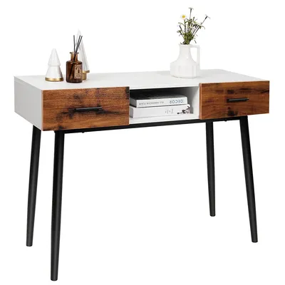 42" Industrial Console Table With Storage Drawers Open Shelf Entryway