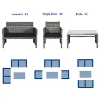 4pcs Patio Rattan Furniture Set Conversation Glass Table Top Cushioned