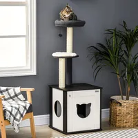 Cat Tree With Litter Box Enclosure W/ Scratching Posts Bed