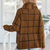 Women's Grid Print Turtleneck Sweater