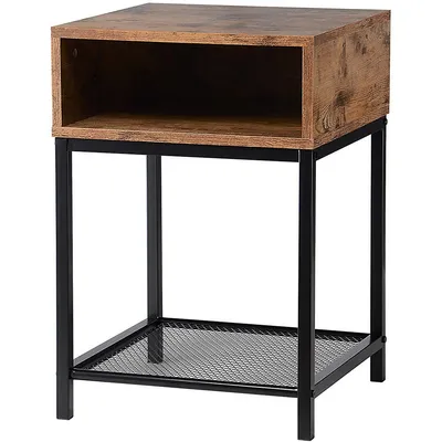 2 Tier Nightstand Industrial Side Table Sofa End Table Cabinet W/Drawer open Compartment & mesh Shelf