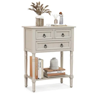 Console Entryway Table With 3 Drawers Open Shelf For Hallway Living Room Beige