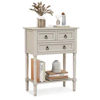 Console Entryway Table With 3 Drawers Open Shelf For Hallway Living Room Beige