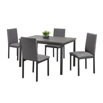 Grey Wood 5 Pc Dining Set W Grey Cushion Chairs
