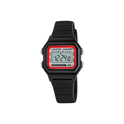 K5802 - Rectangle Kids Digital Sports Watch, Quartz, Silicone Strap, Chronograph, Day And Date
