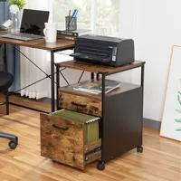 Wood Mobile Office File Cabinet Filling Cabinet With Open Storage Shelf And 2 Drawers Printer Stand, Rustic Brown