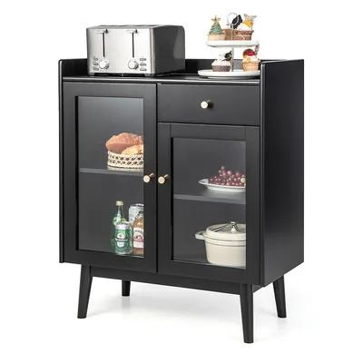 Kitchen Buffet Server Sideboard Accent Cabinet With2 Tempered Glass Doors & Drawer