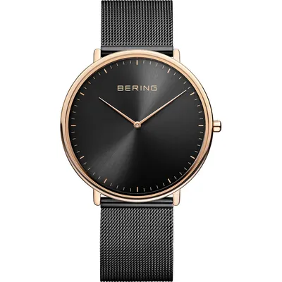 Men's Ultra Slim Stainless Steel Watch In Rose Gold/black