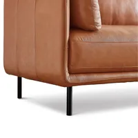 Chloe Sofa Contemporary Top Grain Leather With Wooden Frame, Cognac Colour