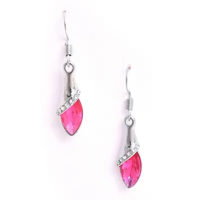 Silver-toned Pink Drop Earrings