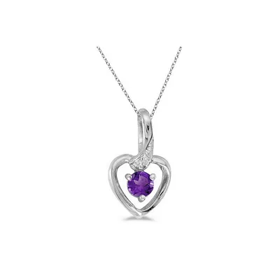 Amethyst And Diamond Heart Pendant Necklace 14k White Gold