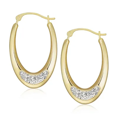 14kt Oval With Crystals Facing Hoop Earrings