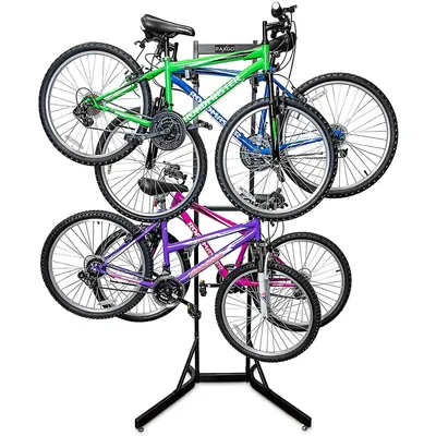 Bike Garage Storage Rack, 4 Bicycle Garage Floor Stand, Adjustable, Freestanding, Adjustable Hooks, Universal For Indoor Use