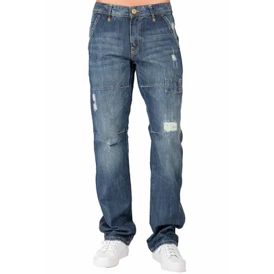 Men's Slim Straight Premium Jeans Vintage Whisker Ripped & Repaired