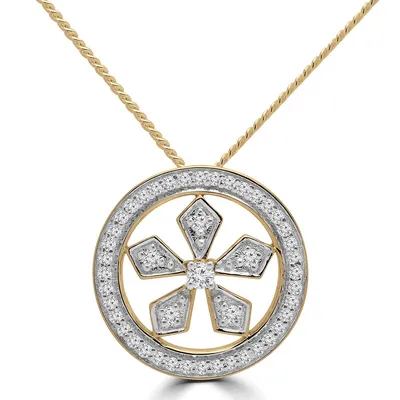 0.21 Ct Round Vs1 F Diamond Halo Pendant Necklace 14k Yellow Gold