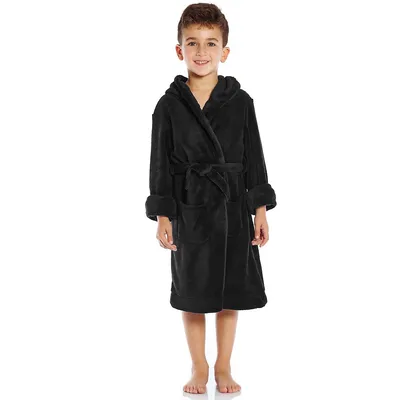 Kids Fleece Hooded Robe Neutral Solid Color