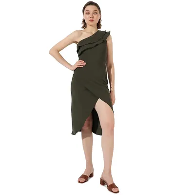 Self Design Asymmetric Dress For Women