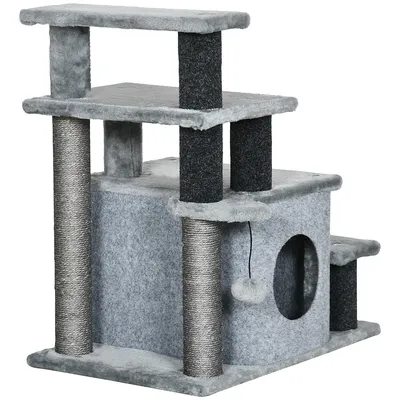 Adjustable Height Cat Stairs With Scratching Post Condo