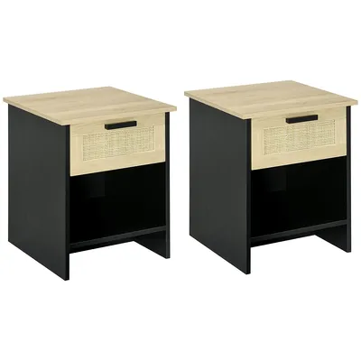 Nightstands Set Of 2 With Rattan Drawer And Storage Shelf