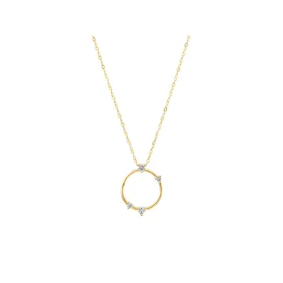 Diamond Studded Circle Necklace In 10kt Yellow Gold