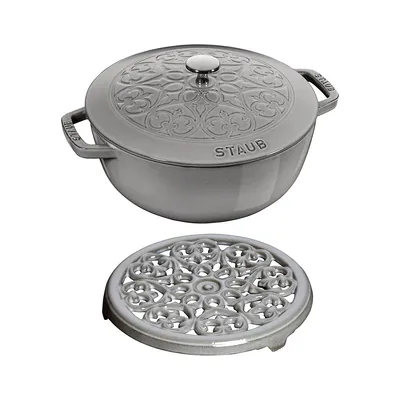 Classic Finish 2-Piece 3.6L Lily Round Braiser With Chistera Lid & Trivet Set