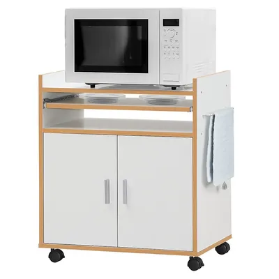 Rolling Kitchen Trolley Microwave Cart Storage Cabinet W/ Removable Shelf