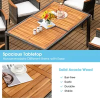7pcs Patio Rattan Dining Set Acacia Wood Table Cushioned Chair Mix Gray