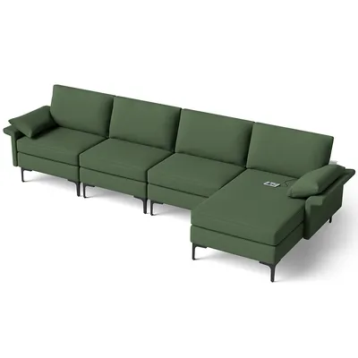 Modern Modular L-shaped Sectional Sofa W/ Reversible Chaise & Usb Ports Redgreen