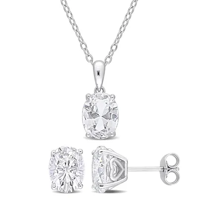 2-piece Set 6 3/4 Ct Tgw White Topaz Oval Solitaire Pendant With Chain And Earrings In Sterling Silver