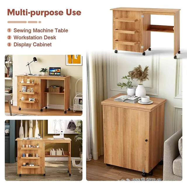 Costway Folding Sewing Craft Table Shelf Storage Cabinet Home