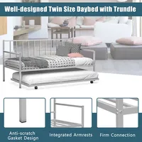 Twin Metal Daybed With Roll Out Trundle Heavy Duty Frame Sofa Bed Set