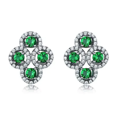 Lab Created Nano Emerald Halo Earrings 0.925 White Sterling Silver