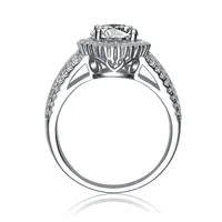 Sterling Silver White Gold Plating With Clear Cubic Zirconia Circle Solitaire Ring