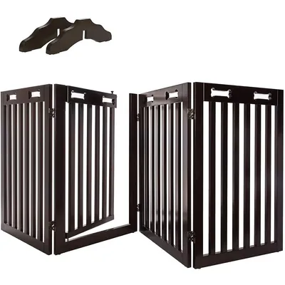 Freestanding Dog Gate With Walk Through Door, 4 Pannel, Expands Up To 80" W, 31.5" H