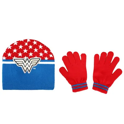 Dc Comics Wonder Woman Logo Kids Hat And Gloves Set