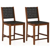 Woven Bar Stools Set Of 2 Counter Height Dining Chairs Faux Pu Leather Kitchen